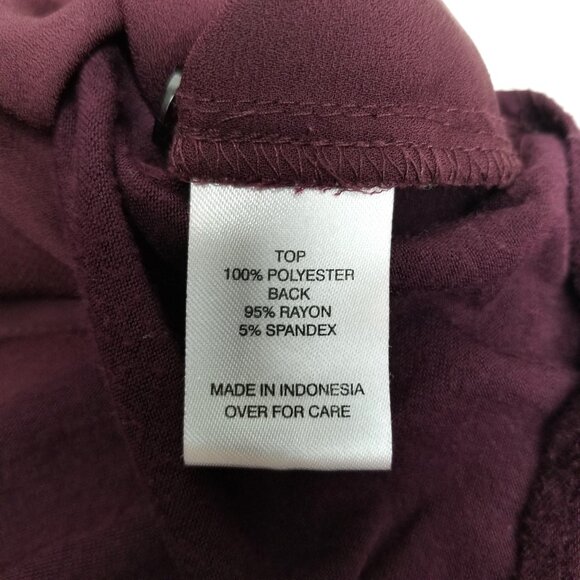 Fortune and Ivy Blouse M Wine Burgundy Zip Front 3/4 Sleeves Stretch - Picture 6 of 9